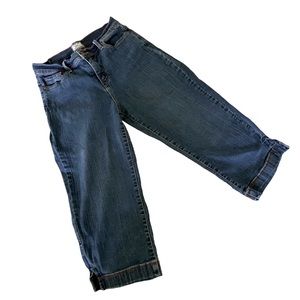 Levi’s 512 Perfectly Slimming Jeans Capri Blue 5 Pocket Split Hem Size 10